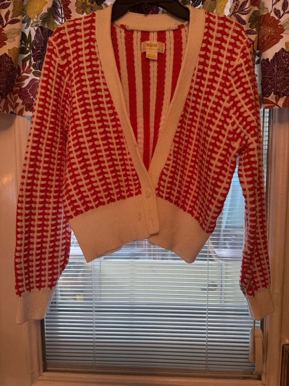 Maeve Red and Cream Knit Cropped Cardigan